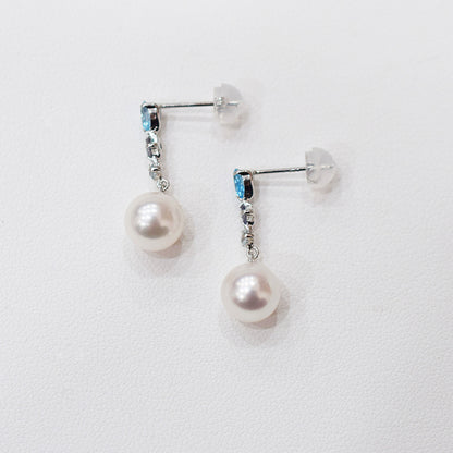 Hanadama rank Whitepink 7.5mm - 8.5mm K14WG Earrings Semi-precious stone Japan Blue topaz Iolite 00041