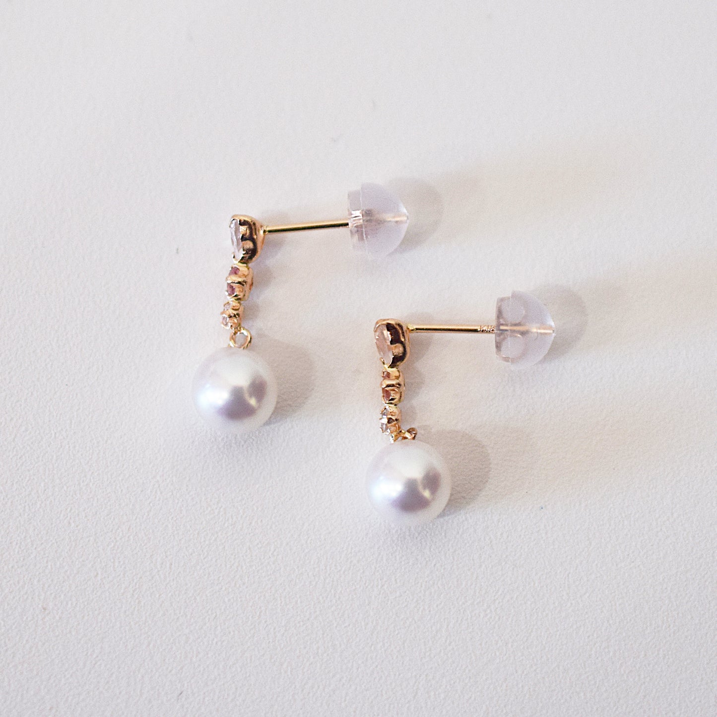 Hanadama rank K18PG 5.5mm - 6.5mm White pink Real Akoya Pearl Earrings Semi-precious stone Japan White topaz Rose Quartz Pink tourmaline