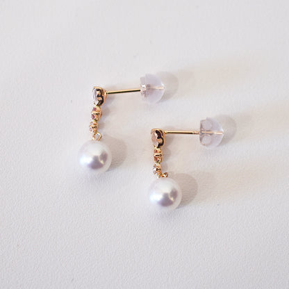 Hanadama rank K18PG 5.5mm - 6.5mm White pink Real Akoya Pearl Earrings Semi-precious stone Japan White topaz Rose Quartz Pink tourmaline