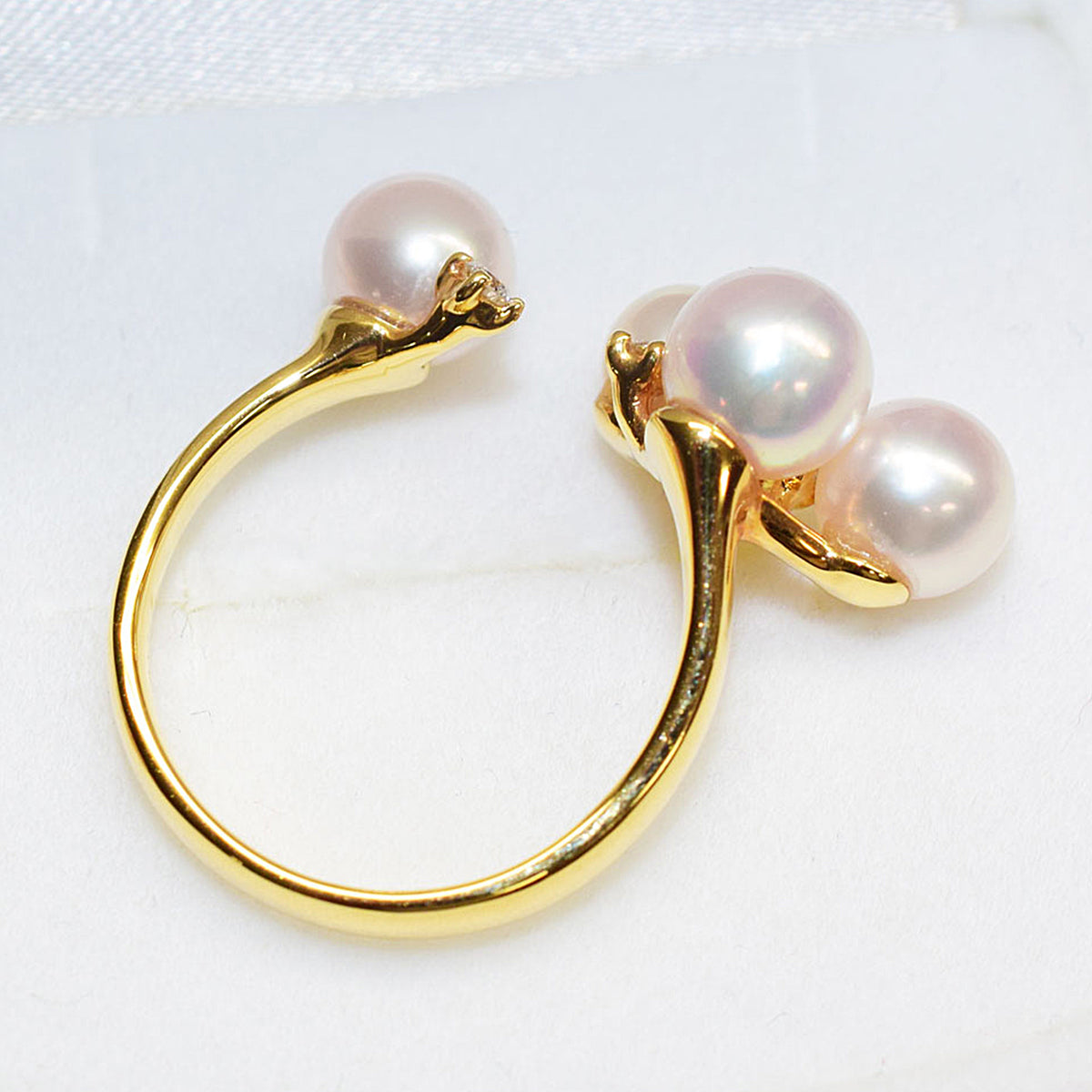 【K18】Rare White pink 5mm & 6mm & 6.5mm Diamond 0.07ct Ring Akoya Pearl From Japan reenspearl Sea Real akoyapearl