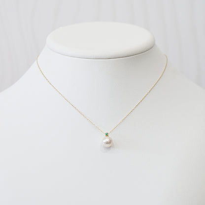 Hanadama rank White pink 8mm - 9.5mm Birthstone Emerald 10K pendant necklace Akoya Pearl Real Japan Seawater pearl