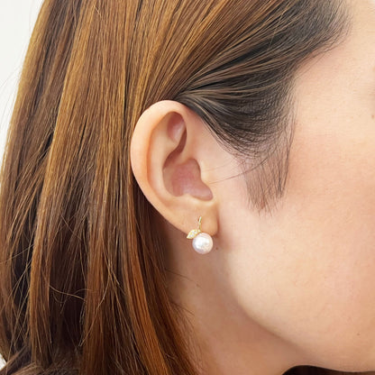Hanadama rank Whitepink 7.5mm - 8.5mm Earring Diamond 0.02ct Seawater Real Akoya Pearl Japan anniversary Earring K18YG Japanese Wedding Jewelry reenspearl