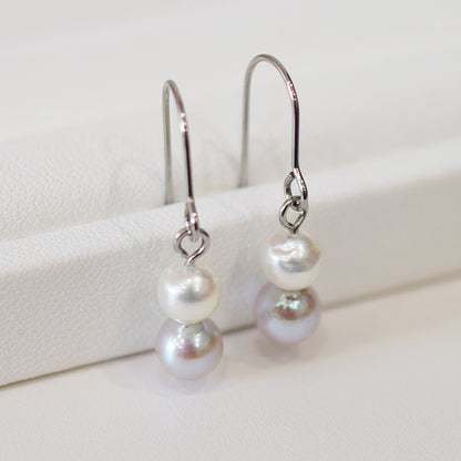 Actual product Natural color akoya Baroque pearl 5.5mm × 6mm Surgical Stainless Steel Seawater Akoya Pearl Hook Earrings Japan