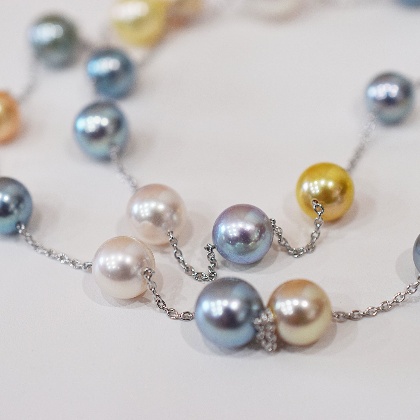 Limited to actual item Station necklace akoya pearl 7.5mm - 8.5mm Real Akoya Pearl Japan 23.6inch akoyapearl reenspearl Silver