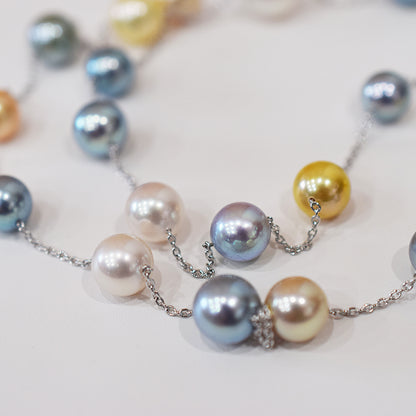 Limited to actual item Station necklace akoya pearl 7.5mm - 8.5mm Real Akoya Pearl Japan 23.6inch akoyapearl reenspearl Silver