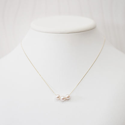 【K10 / K18】Rare White pink 5.5mm - 6.5mm Seawater Real 3pc Akoya Pearl necklace AkoyaPearl Japan あこや 真珠