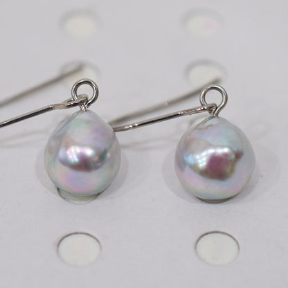 Actual product Natural color akoya Baroque pearl 9mm - 10mm Surgical Stainless Steel Seawater Akoya Pearl Stud Earrings Japan
