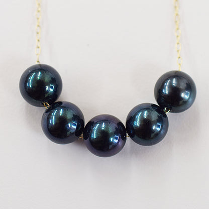 <SALE> Limited to actual item Black 7mm - 7.5mm aakoya pearl through necklace 10K Real Japan reenspearl Japanese Seawater pearl dyed color