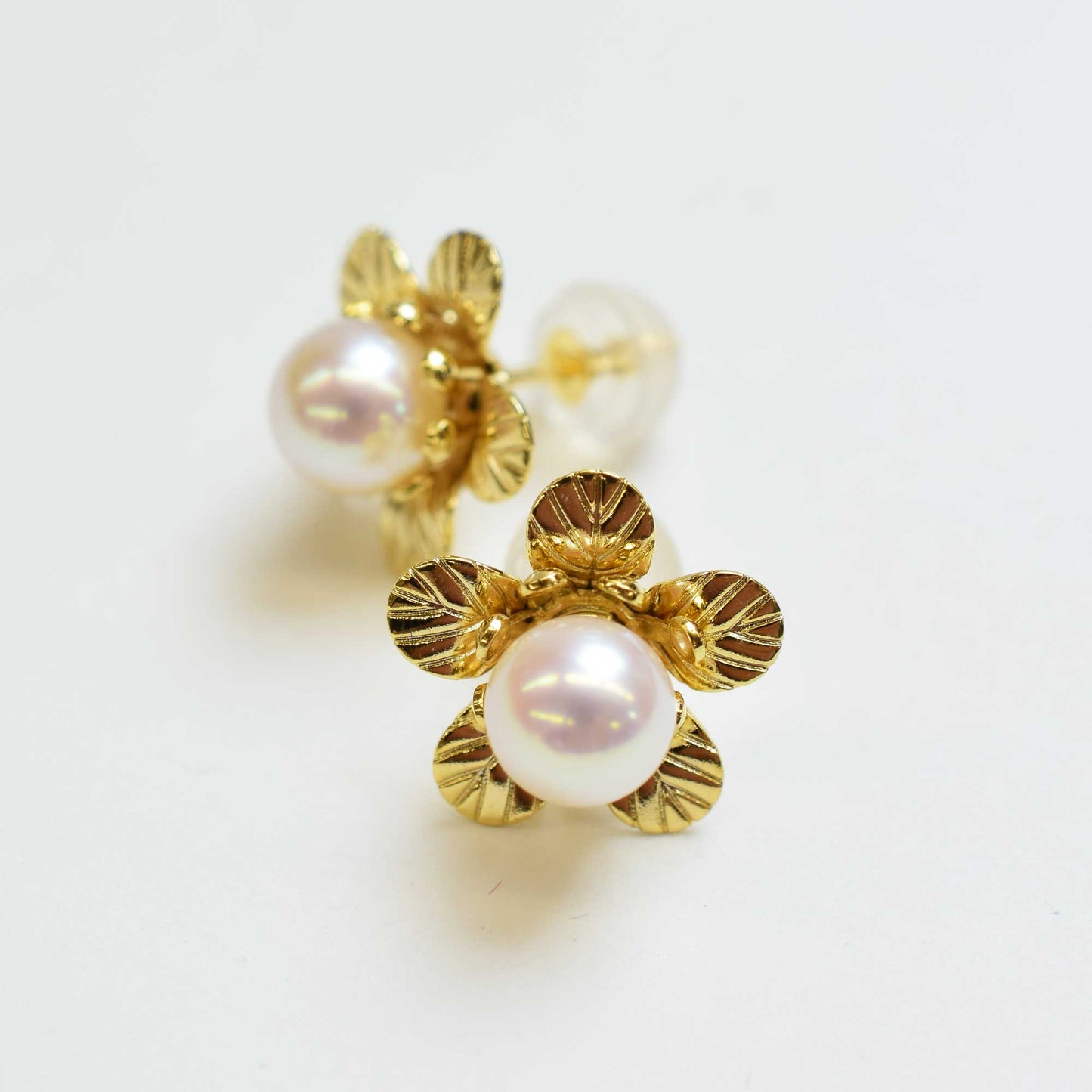 Rare White pink 5mm - 6mm Sea Real Akoya Pearl Earring K18YG Yellow Gold Plated Japan 1pair Japanese reenspearl birthday