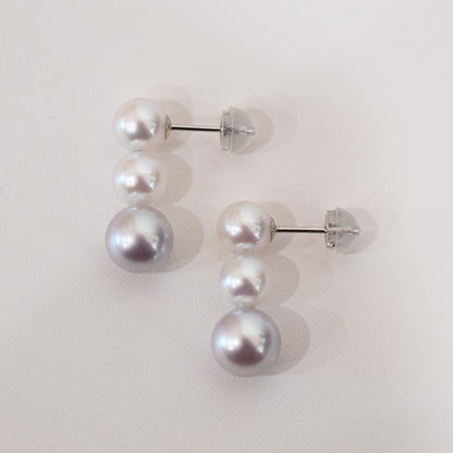 <SALE> Limited to actual item 6mm - 6.5mm × 7.5mm - 8mm Seawater Akoya Pearl White pink Natural color Stud Earring 14KWG Japan Japanese
