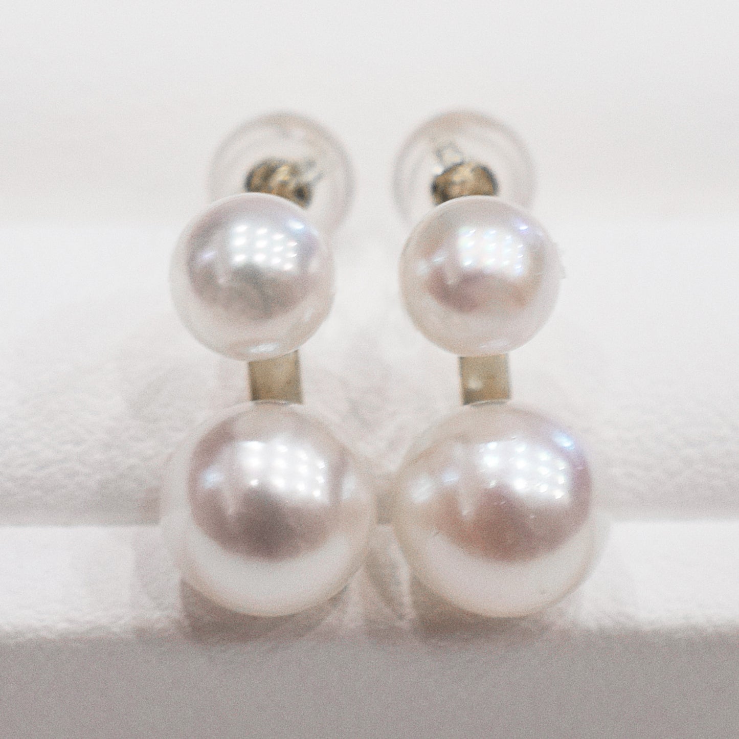 【K18YG / K14WG】Hanadama rank White pink 5.5mm - 6mm × 7.5mm - 8mm Sea Real Akoya Pearl Earring Japan pair Japanese reens gift jewelry Beautiful あこや 真珠