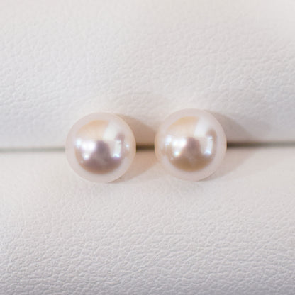 【K10】Hanadama rank 6mm - 6.5mm Seawater Akoya Pearl White Pink Stud Earring Japan anniversary Japanese Seawater birthday 真珠 あこや 花珠