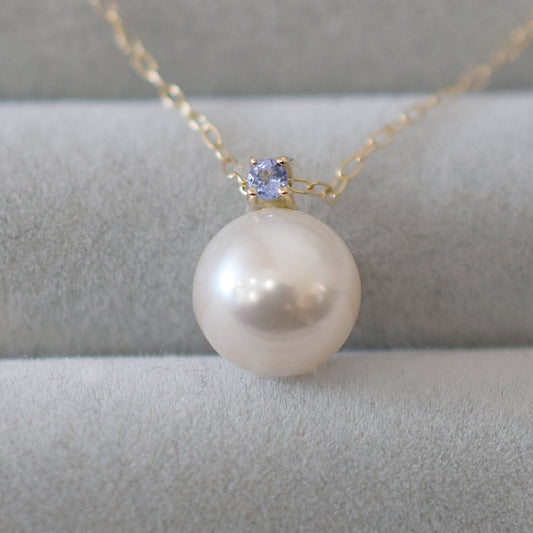 Hanadama rank White pink 8mm - 9.5mm Birthstone Tanzanite 10K pendant necklace Akoya Pearl Real Japan Seawater pearl