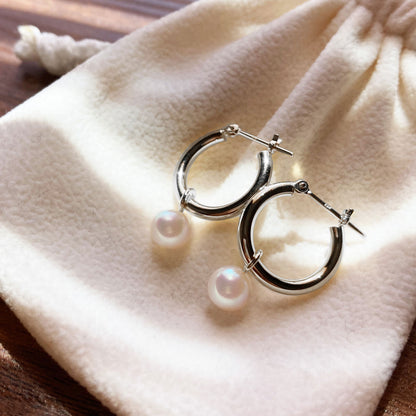 【K18YG / K14WG】Hanadama rank 7.5mm - 9.5mm Real Seawater Akoya Pearl Earring Japan anniversary Japanese Akoyapearl hoop reenspearl birthday あこや 真珠