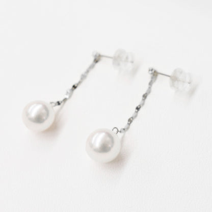 Hanadama rank K14WG 7.5mm - 9.5mm White pink Diamond 0.02ct Earring Real Akoya Pearl Japan Akoyapearl American あこや 真珠 珍珠 日本