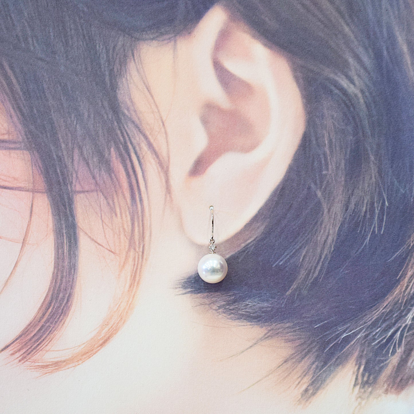 【K18YG / K14WG】Hanadama rank Whitepink 7.5mm - 8.5mm Earring Diamond 0.02ct Seawater Real Akoya Pearl Japan anniversary Japanese Wedding あこや 真珠