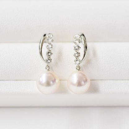 【K18YG / K14WG】Hanadama rank 7.5mm - 9.5mm Whitepink Studs Earring Real Akoya Pearl Japan Akoyapearl Semi-precious stone White topaz あこや 真珠