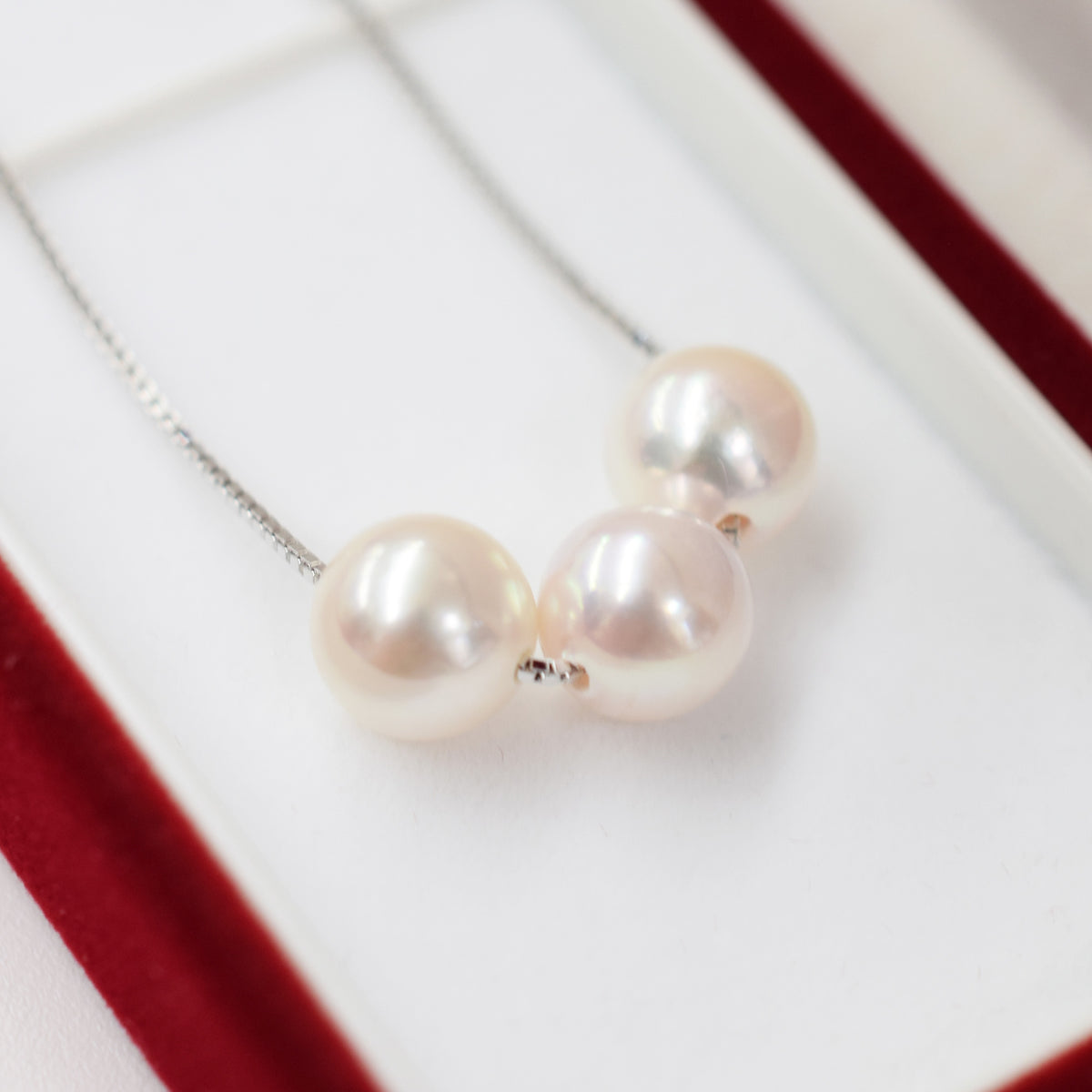 【SV925】Rare White pink 7.5mm - 8.5mm Seawater Real 3pc Akoya Pearl Venetian necklace AkoyaPearl Japan あこや 真珠