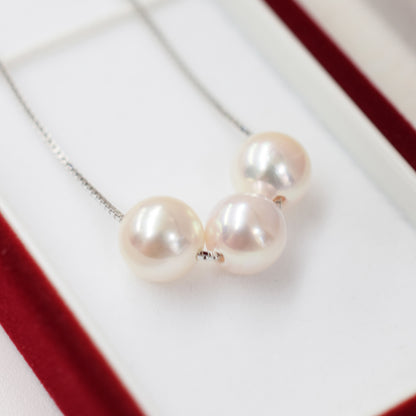 【SV925】Rare White pink 7.5mm - 8.5mm Seawater Real 3pc Akoya Pearl Venetian necklace AkoyaPearl Japan あこや 真珠