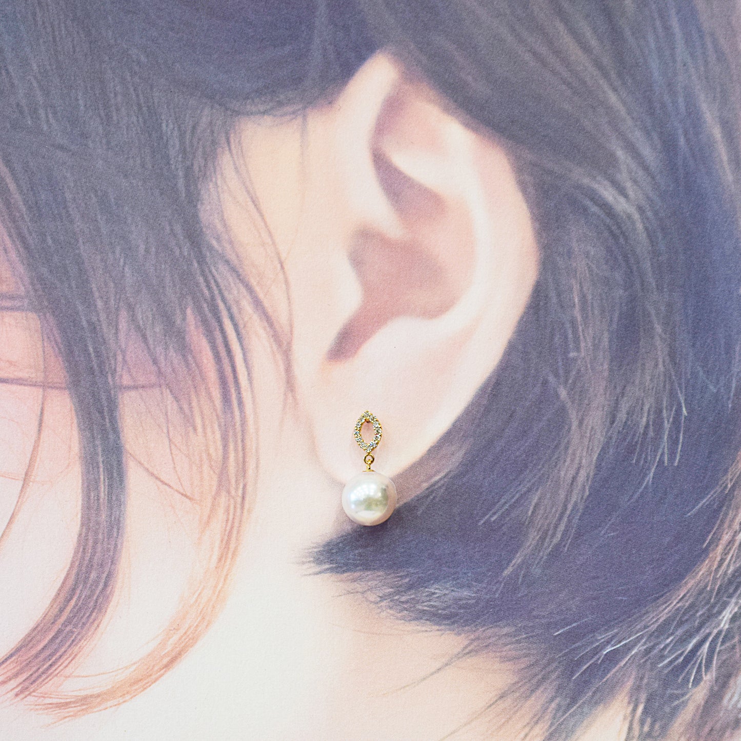 【K18YG / K18WG】Hanadama rank Whitepink 7.5mm - 8.5mm Earring Diamond 0.06ct Seawater Real Akoya Pearl Japan anniversary Japanese Wedding あこや 真珠