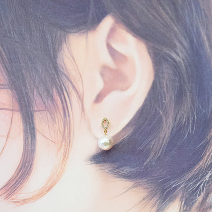 【K18YG / K18WG】Hanadama rank Whitepink 7.5mm - 8.5mm Earring Diamond 0.06ct Seawater Real Akoya Pearl Japan anniversary Japanese Wedding あこや 真珠