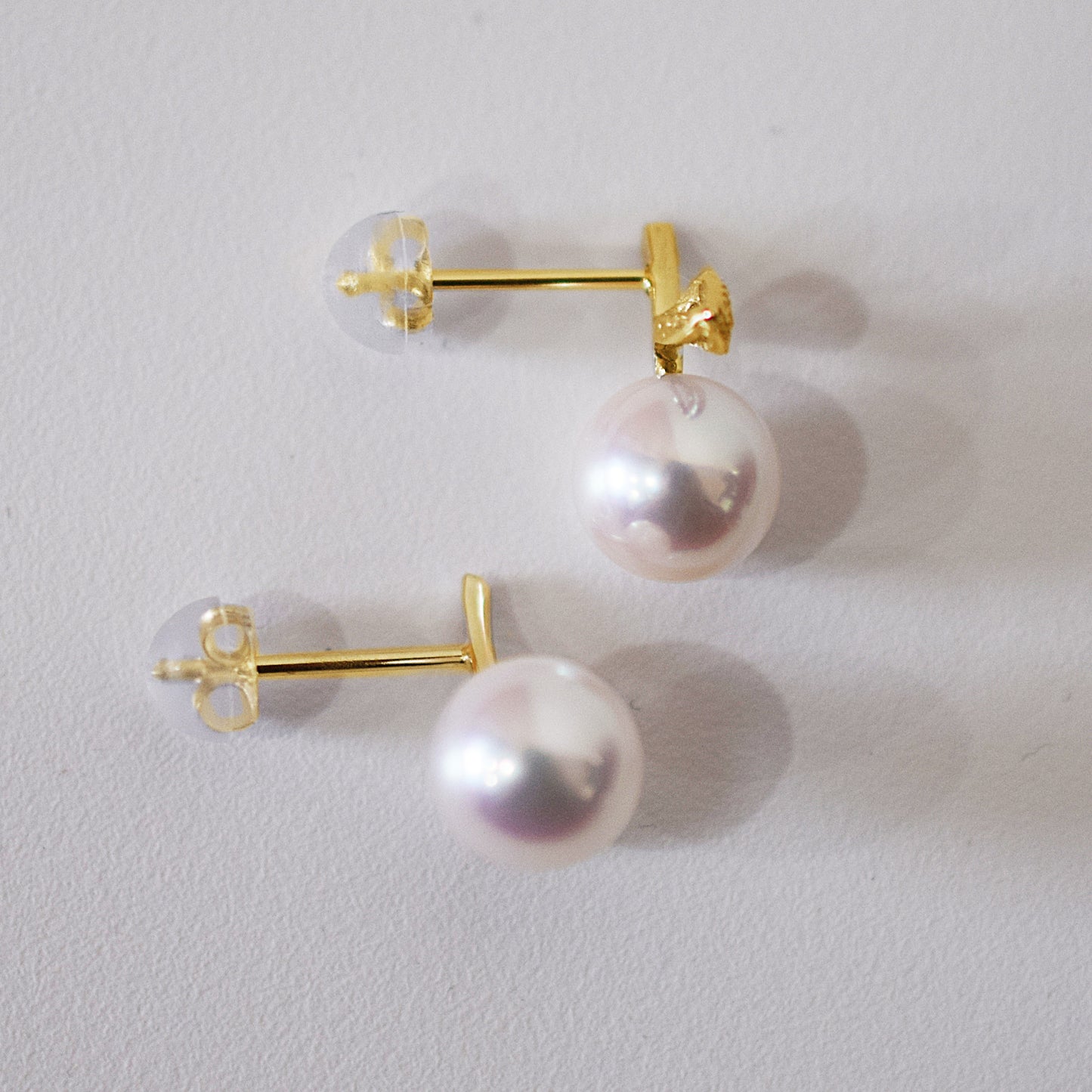 【K18YG / K18WG】Hanadama rank Whitepink 7.5mm - 8.5mm Earring Diamond 0.02ct Seawater Real Akoya Pearl Japan anniversary Earring Japanese Wedding Jewelry reenspearl