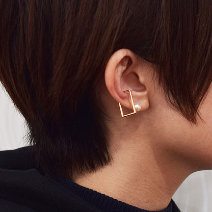 Hanadama rank White pink 6mm - 6.5mm akoya pearl K18YG Square Ear Cuff Seawater Japan Japanese 真珠 あこや