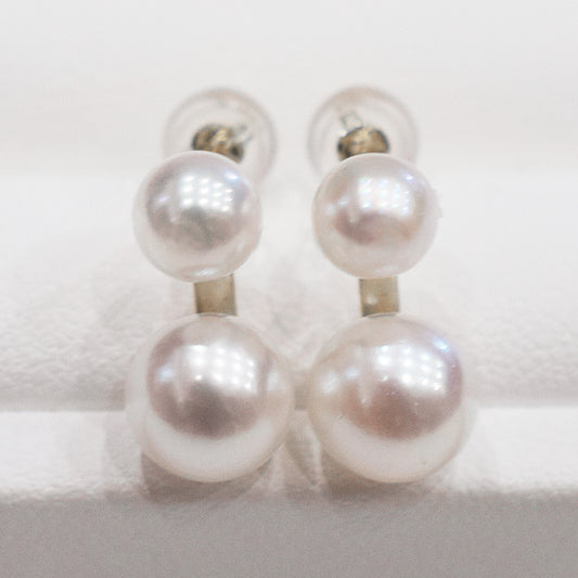 Hanadama rank White pink 5.5mm - 6mm × 7.5mm - 8mm Sea Real Akoya Pearl Earring K14WG Japan pair Japanese reens gift jewelry Beautiful あこや 真珠