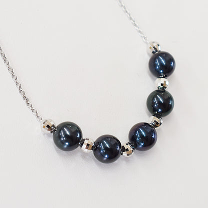 <SALE> Limited to actual item Black 7mm - 7.5mm akoya pearl through necklace Real Japan reenspearl Japanese Seawater dyed color SV925 silver