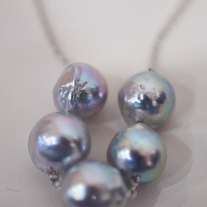 Limited to actual item Through Necklace Natural color Baroque 9 - 10mm Real Akoya Pearl Japan 17.7inch