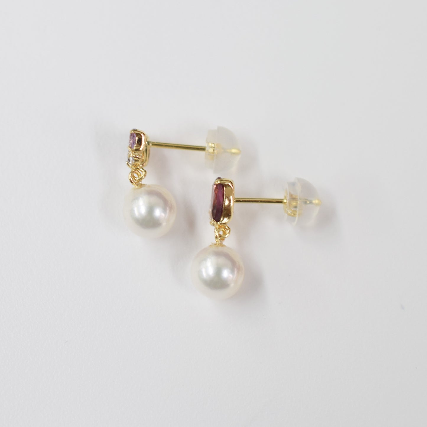 Hanadama rank Whitepink 5.5mm - 6.5mm Earrings Semi-precious stone Japan White topaz Rhodolite Garnet amethyst あこや 真珠