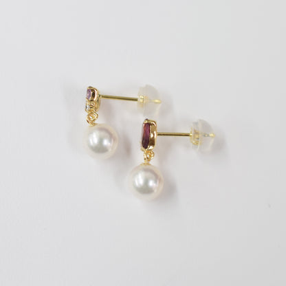 Hanadama rank Whitepink 5.5mm - 6.5mm Earrings Semi-precious stone Japan White topaz Rhodolite Garnet amethyst あこや 真珠