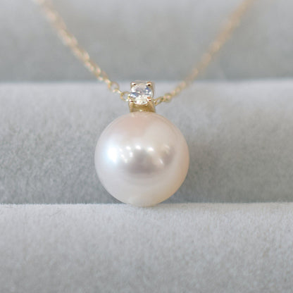 Hanadama rank White pink 8mm - 9.5mm Birthstone Moonstone 10K pendant necklace Akoya Pearl Real Japan Seawater pearl