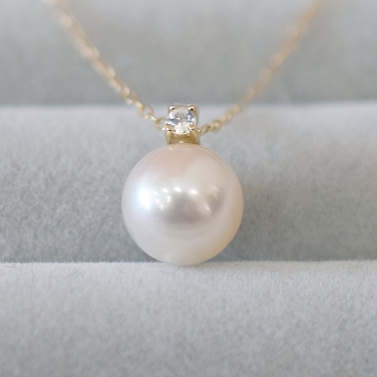 Hanadama rank White pink 8mm - 9.5mm Birthstone Moonstone 10K pendant necklace Akoya Pearl Real Japan Seawater pearl