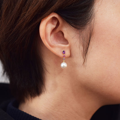 Hanadama rank Whitepink 7.5mm - 8.5mm K18YG Earrings Semi-precious stone Japan Amethyst Rhodolite Garnet 00061