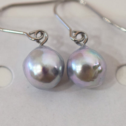Actual product Natural color akoya Baroque pearl 9mm - 9.5mm Surgical Stainless Steel Seawater Akoya Pearl Hook Earrings Japan