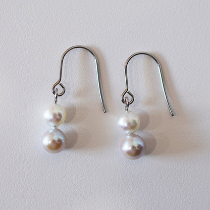 Actual product Natural color akoya Baroque pearl 5.5mm × 6mm Surgical Stainless Steel Seawater Akoya Pearl Hook Earrings Japan