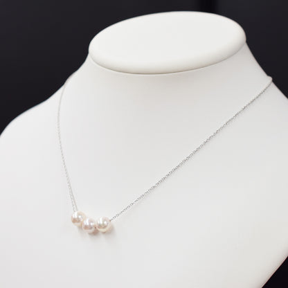 【SV925】Rare White pink 7.5mm - 8.5mm Seawater Real 3pc Akoya Pearl Azuki necklace AkoyaPearl Japan あこや 真珠