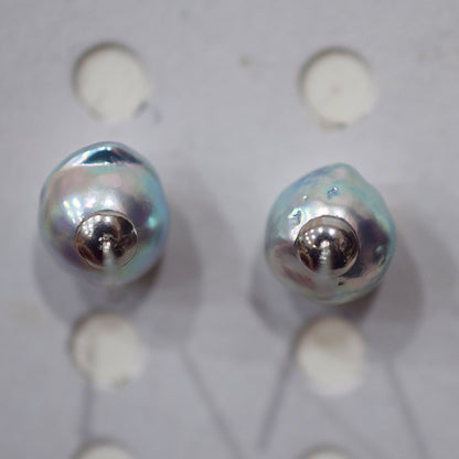 Limited to actual item Natural color akoya Baroque pearl 9.5mm - 10mm Surgical Stainless Steel Seawater Akoya Pearl Stud Earrings Japan