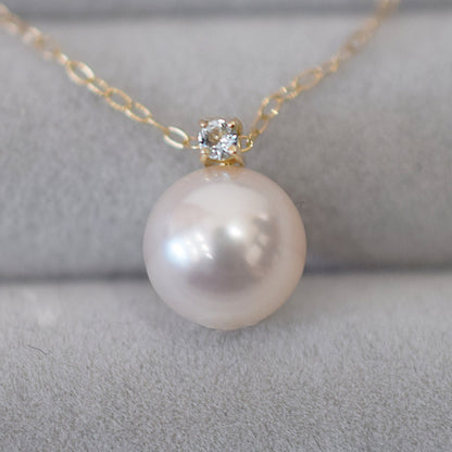 Hanadama rank White pink 8mm - 9.5mm Birthstone Aquamarine 10K pendant necklace Akoya Pearl Real Japan Seawater pearl