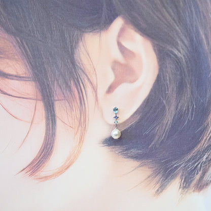 Hanadama rank Whitepink 5.5mm - 6.5mm K14WG Earrings Semi-precious stone Japan Blue topaz Iolite