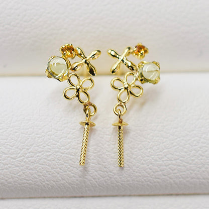 Only metal fittings K18YG stud earring Metal fitting Semi-precious stone Recommended for pearls under 7mm