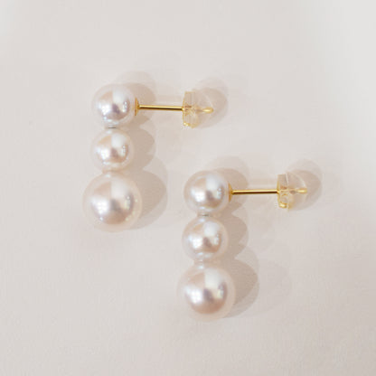 Rare White Pink 6mm - 6.5mm × 7.5mm - 8mm 3pcs akoya pearl Earring K18YG Japan 1pair akoyapearl Japanese Seawater reenspearl