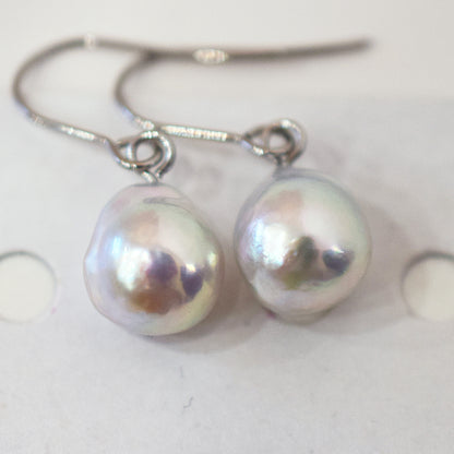 Actual product Natural color akoya Baroque pearl 10mm - 10.5mm Surgical Stainless Steel Seawater Akoya Pearl Hook Earrings Japan
