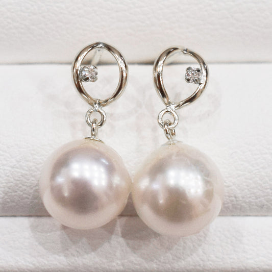 Hanadama rank Whitepink 7.5mm - 8.5mm Earring Diamond 0.01ct Seawater Real Akoya Pearl Japan anniversary 14K Japanese Wedding あこや 真珠 日本