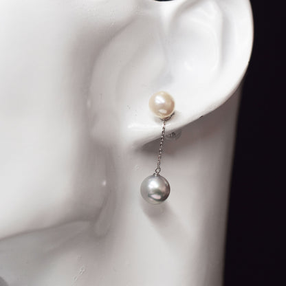 【K18YG / K14WG】Rare White Pink & Natural color 7.5mm × 8mm earrings Real Seawater Akoya Pearl Japan reenspearl Akoyapearl both ears japanese あこや 真珠