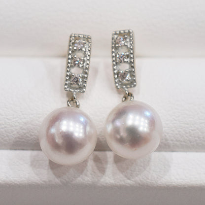 【K18YG / K14WG】Hanadama rank Whitepink 7.5mm - 8.5mm Earring Diamond 0.03ct Seawater Real Akoya Pearl Japan anniversary Japanese Wedding あこや 真珠
