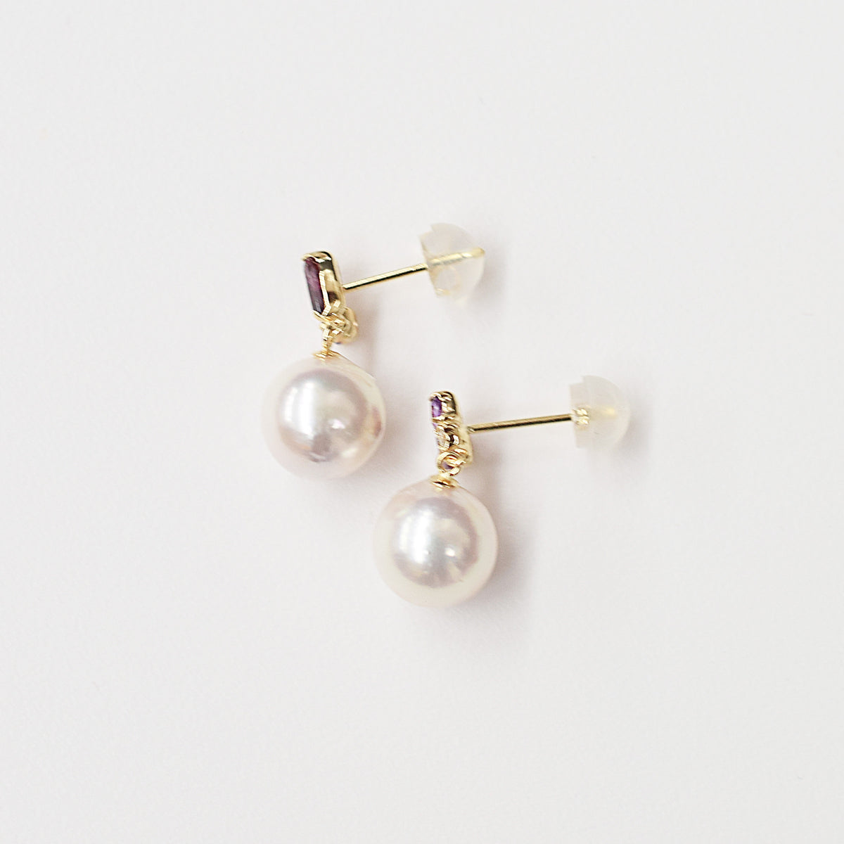 Hanadama rank Whitepink 7.5mm - 8.5mm Earrings Semi-precious stone Japan White topaz Rhodolite Garnet amethyst あこや 真珠
