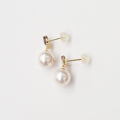 Hanadama rank Whitepink 7.5mm - 8.5mm Earrings Semi-precious stone Japan White topaz Rhodolite Garnet amethyst あこや 真珠