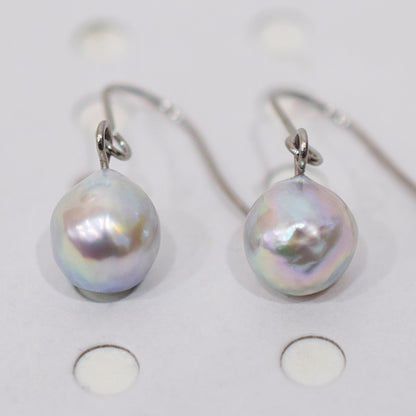 Actual product Natural color akoya Baroque pearl 9mm - 10mm Surgical Stainless Steel Seawater Akoya Pearl Stud Earrings Japan